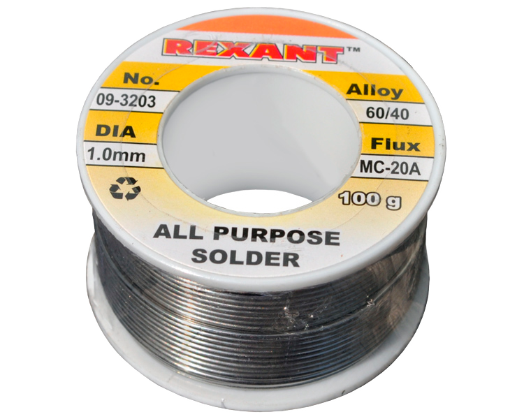 Припой с канифолью 100 г Rexant, 1.0 мм
