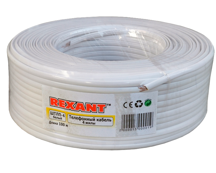 Кабель телефонный 4 жилы Rexant, белый, 100 м