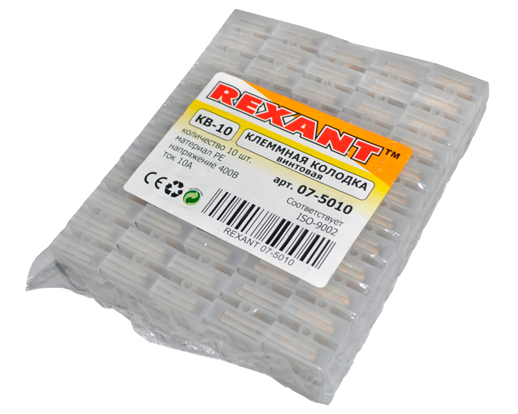 Колодка клеммная винтовая КВ-10 Rexant, 10 мм2, линейка 12 шт, 10 А