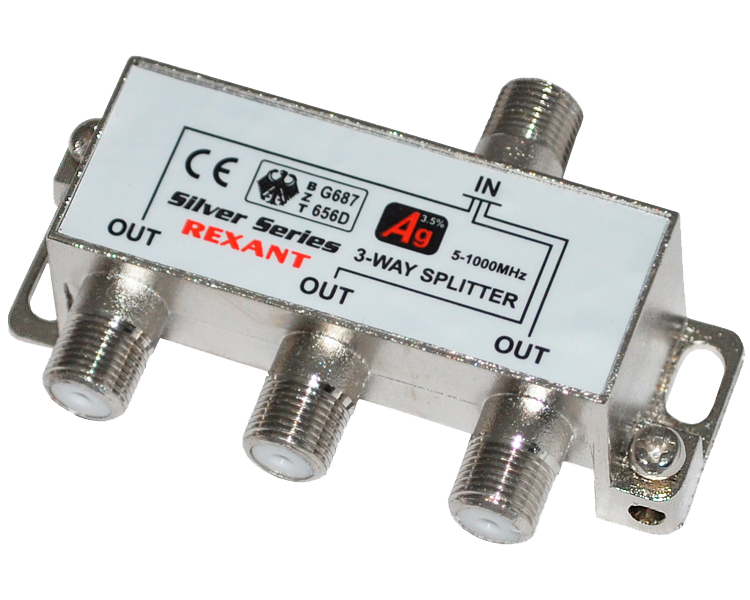 Делитель на 3 в упаковке 3-WAY Splitter Silver (+ 4 F-разъема) Rexant