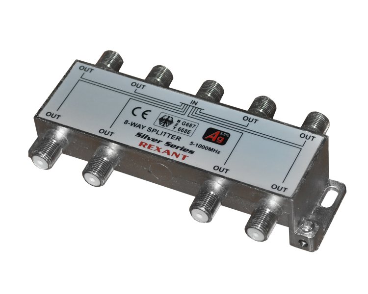 Делитель на 8 в упаковке 8-WAY Splitter Silver (+ 9 F-разъемов) Rexant