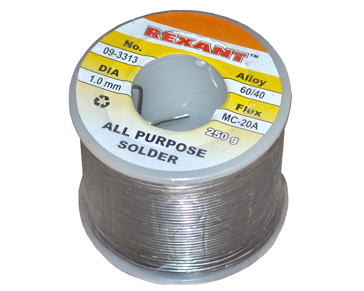 Припой с канифолью 250 г Rexant, 1.0 мм