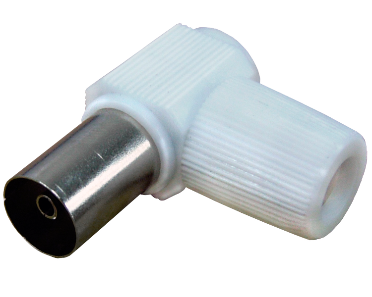 Разъем ТВ(гнездо) зажимной на RG6 1162 RTM пластиковый, угловой