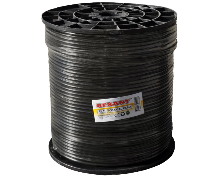 Кабель RG-6U Rexant, полиэтилен, черный, 305 м