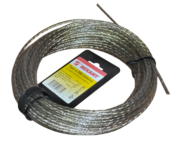 Трос стальной 3 мм Rexant, в ПВХ изоляции, моток 20 м