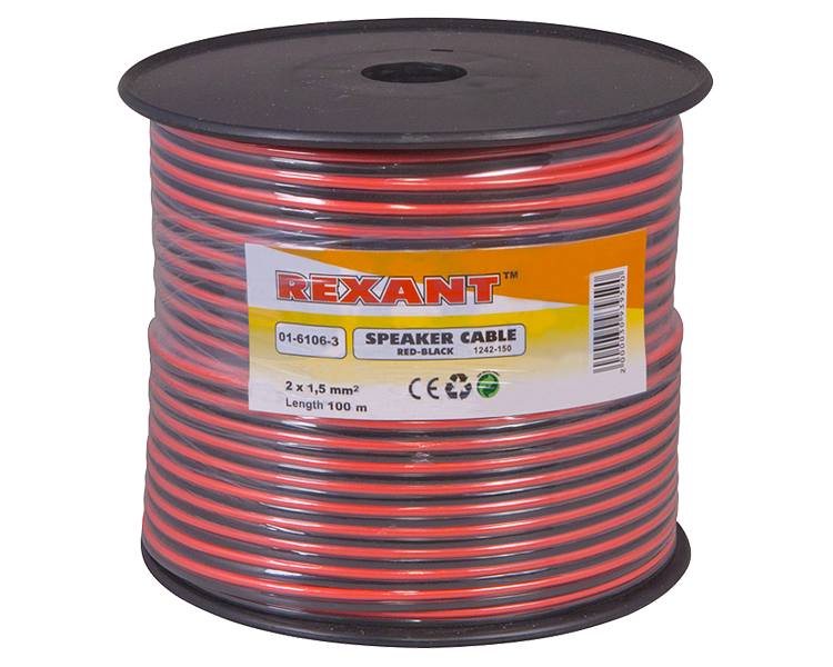 Кабель акустический RED-BLACK 2 х 1.5 мм Rexant, 100 м