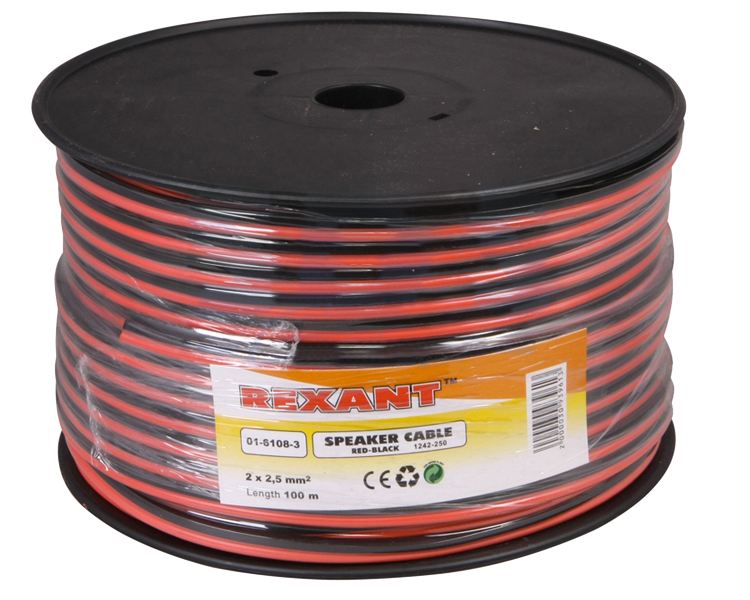 Кабель акустический RED-BLACK 2 х 2.5 мм Rexant, 100 м