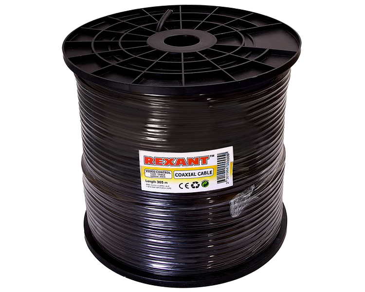 Кабель видеонаблюдения D=5 мм + 2 x 0.5 мм Rexant, наружный, 305 м