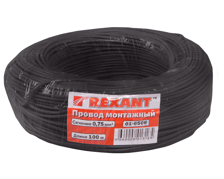 Провод автомобильный 0.75 мм2 Rexant, черный, 100 м
