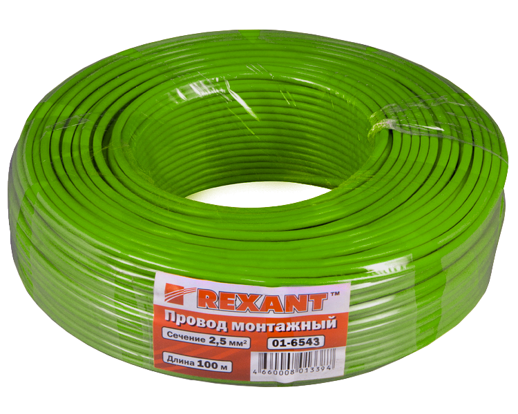 Провод автомобильный 2.5 мм2 Rexant, зеленый, 100 м
