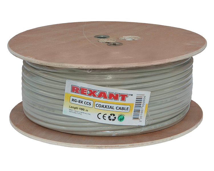 Кабель RG-8X Rexant, 50 Ом, серый, 100 м