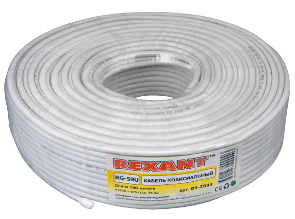 Кабель RG-59U Cu Rexant, белый, 100 м