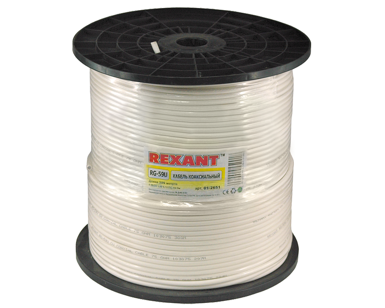 Кабель RG-59U Cu Rexant, белый, 305 м