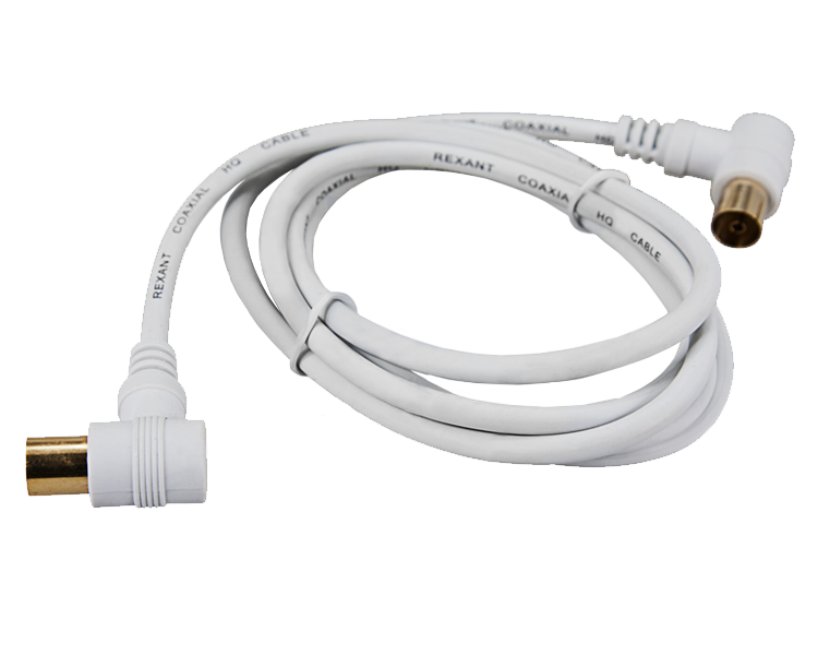 Шнур ТВ(штекер) угловой - ТВ(гнездо) угловой 5 мм Rexant, белый, 1.5 м