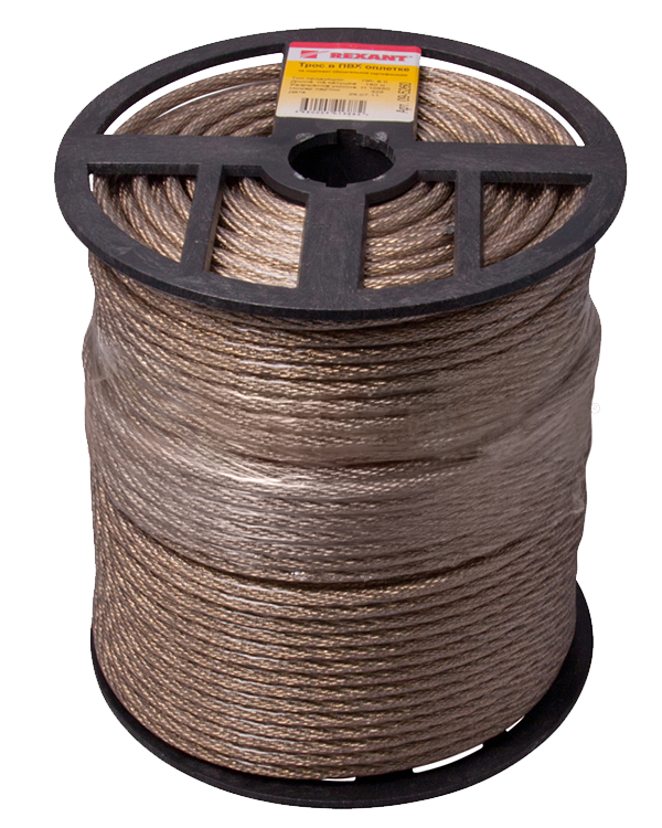 Трос стальной 6 мм Rexant, в ПВХ изоляции, катушка 150 м